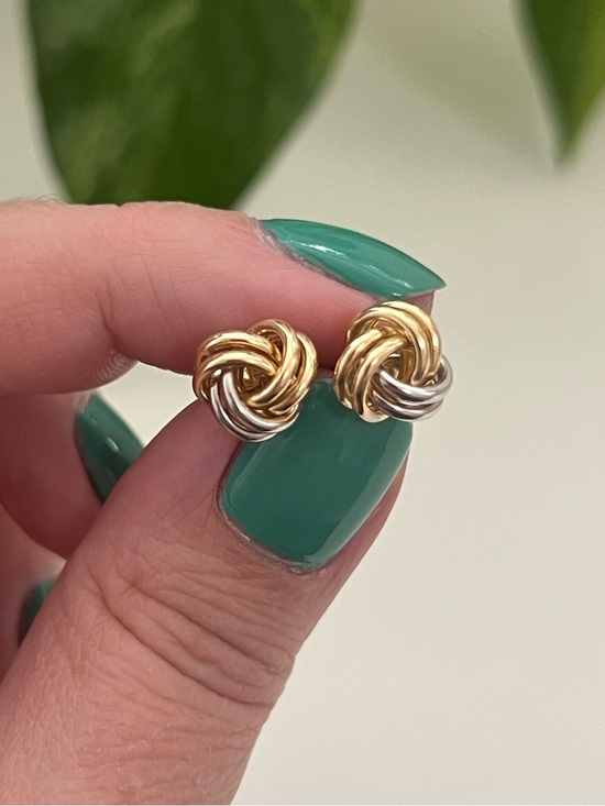 Source Unknown Jewelry - 14K Gold Two Toned Interlocking Knot Stud Earrings, Real Yellow & White Gold